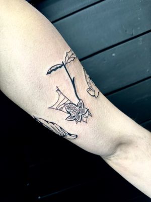 Get a stunning illustrative leaf tattoo by the talented artist Miss Vampira. Perfect for nature lovers!