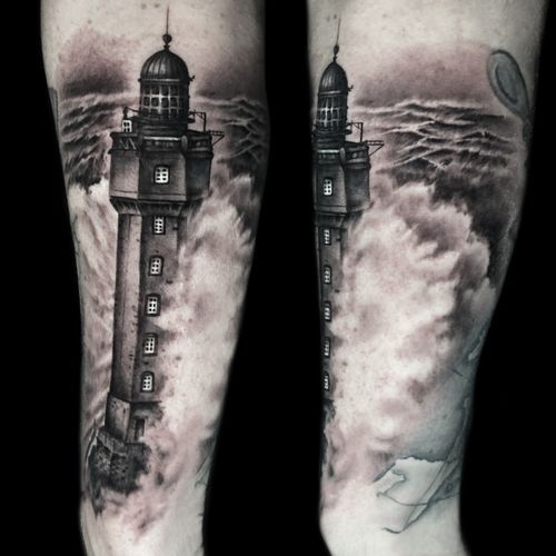 Lighthouse in Stormy Sea