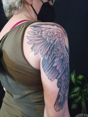 Fine line Black and Grey Vulture Tattoo by Nathan Emery Tattoo SF