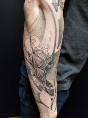 Fine line Black and Grey Rose Tattoo by Nathan Emery Tattoo SF