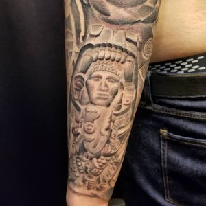 Fine Line Black and Grey Aztec Tattoo San Francisco by Nathan Emery Tattoo SF