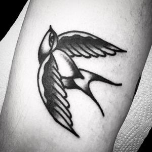 Capture the timeless beauty of a traditional swallow tattoo by the talented artist Alessandro Lanzafame.