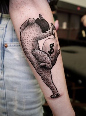 Bank robber kitty . This one was fun. From my flash. Black and grey illustration tattoo