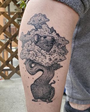 Rat bonsai tree. Black and grey tattoo from my flash