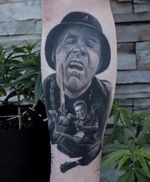 The other guys. Will Ferrell tattoo portrait. Realism black and grey tattoo. Fully healed. Done in Whistler, BC Canada , near Vancouver.