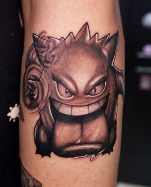 Gengar Pokémon tattoo black and grey