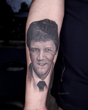 Father portrait. Realistic black and grey tattoo
