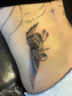Exquisite illustrative tattoo of a crane and heron done by Claudia Vicente, capturing the grace and beauty of Japanese culture.