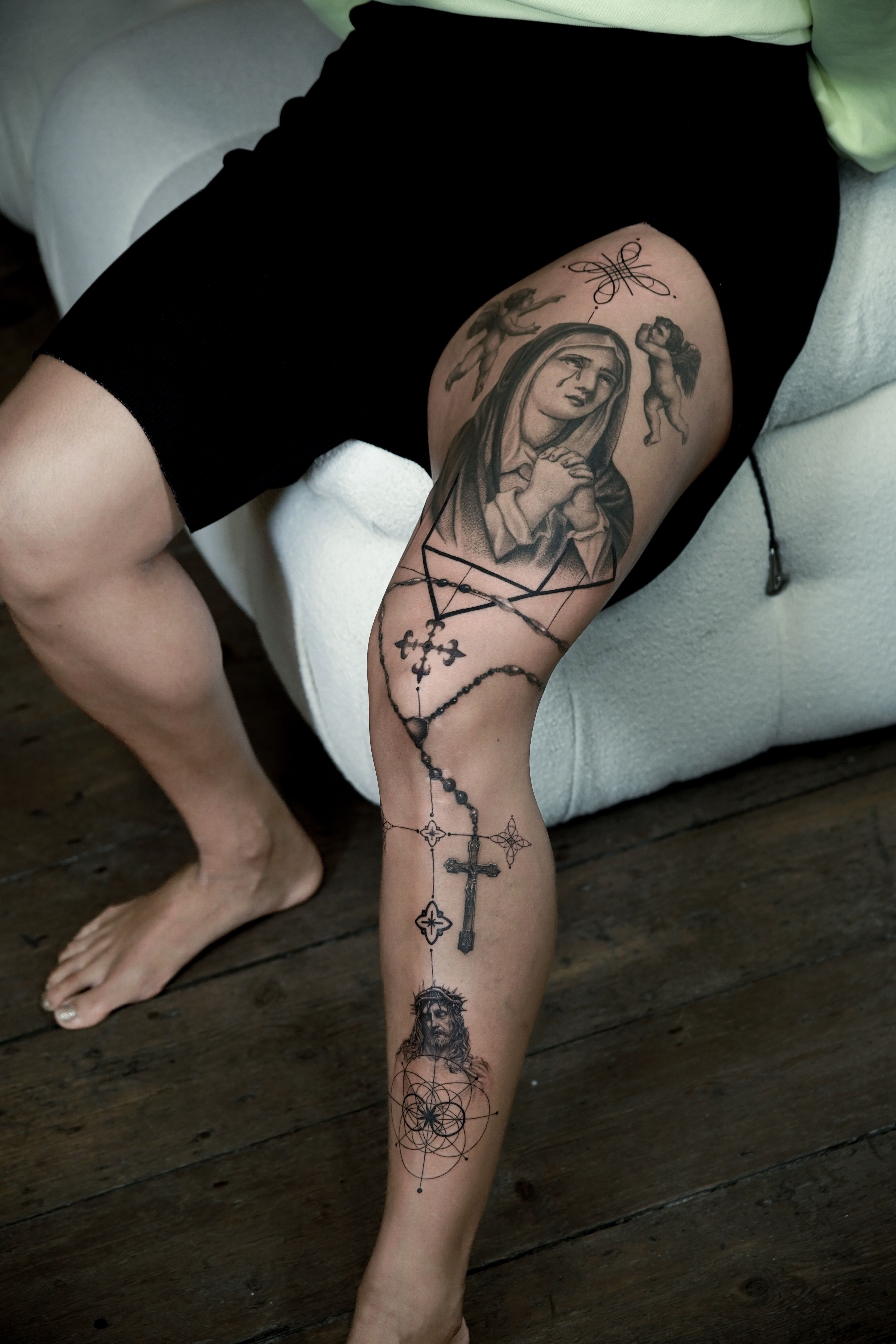 Black and grey Cross and rosary tattoo! 📿 Tattoo done by @kayboemmels_art  . . #cttattooshop #cttattooartist #cttattoo #cttattooappre... | Instagram