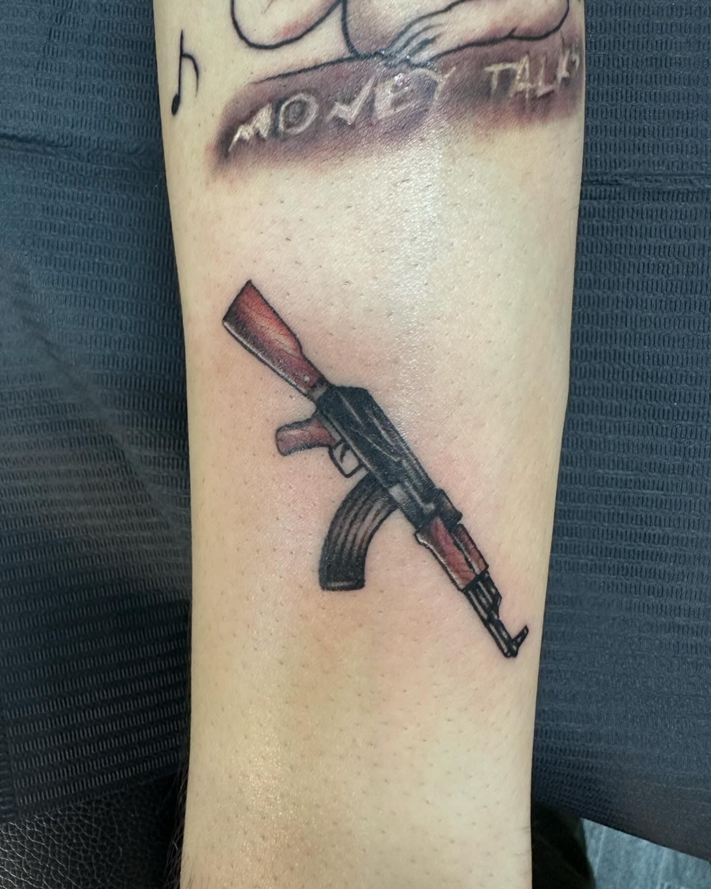 Gun tattoos I did on stephen inspired by the work...