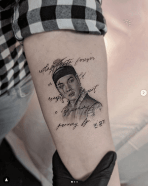 Micro BTS tattoo with script as featured in top 100 BTS Tattoos in Inked Magazine