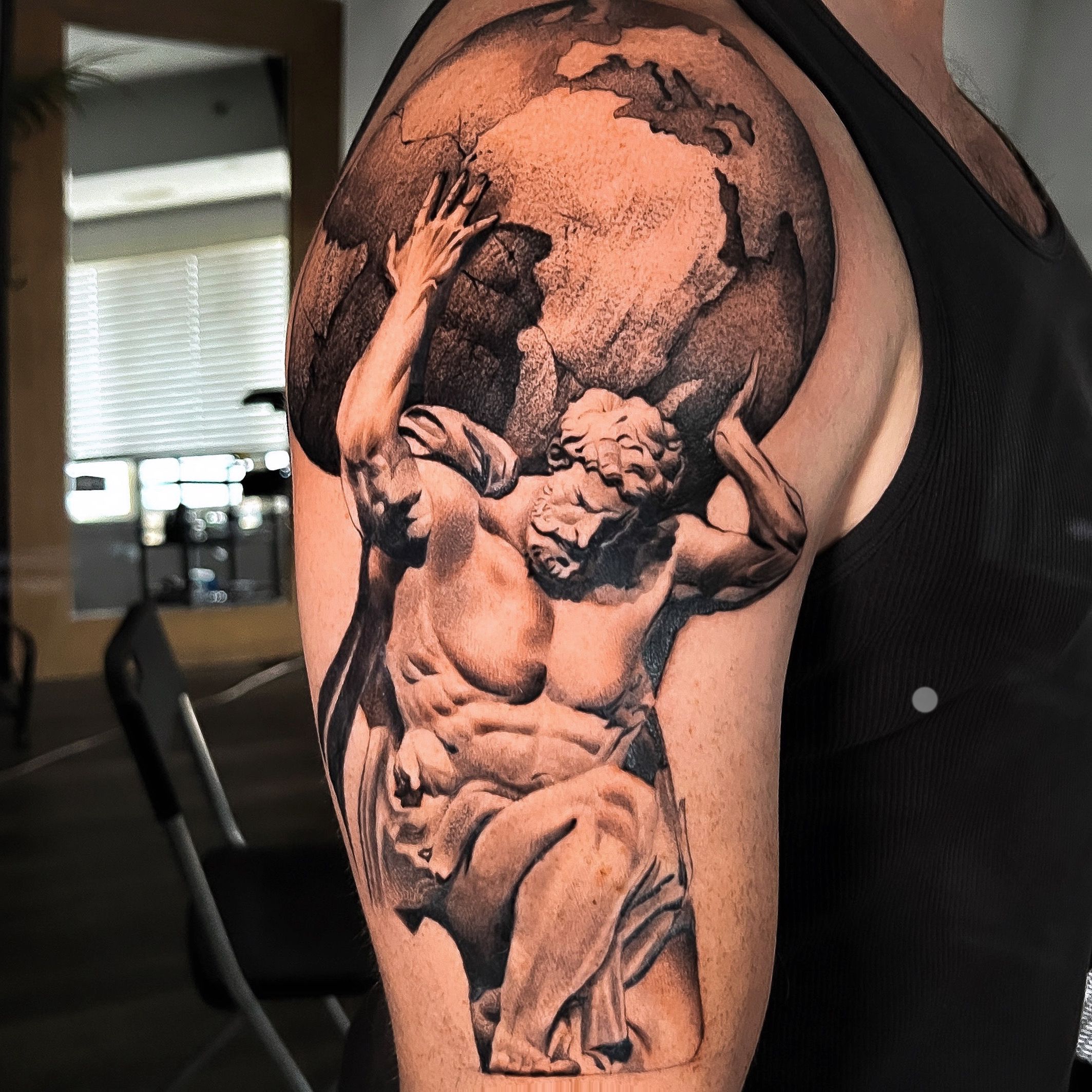Boki Tattoo - Atlas on my friend Sven. Picture was made 4 days after  tattooing, because I couldn't get a daylight shot. . . . #tattoo #tattoos  #realism #realismtattoo #realistictattoo #atlas #atlastattoo #