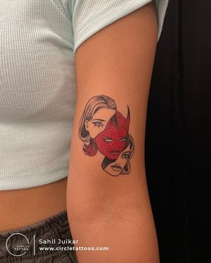 Red devil tattoo done by Sahil Juikar at Circle Tattoo Dadar
