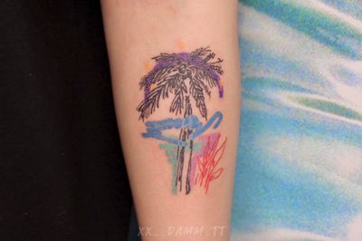 Colour Palm tree * oilpastel watercolor style tattoo