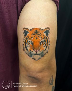 Tiger colour tattoo done by Swarain Pawar at Circle Tattoo Dadar 