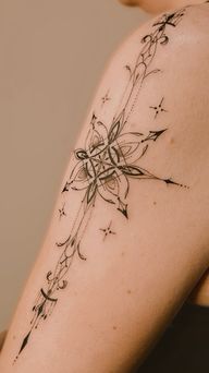 vertical ornament on the arm, fine line ornamental tattoo