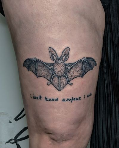 Capture the mystique of the night with this blackwork and dotwork bat design hand-poked with precision by Alien Ink. Unique and captivating.