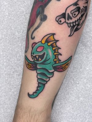 Get a traditional style monster tattoo by the talented Goblyn Crew for a timeless and iconic design.