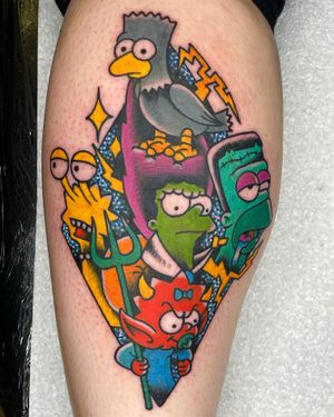 Get spooky with an illustrative Simpsons Halloween tattoo crafted by the talented artists at Goblyn Crew. Perfect for any fan of the iconic cartoon family!