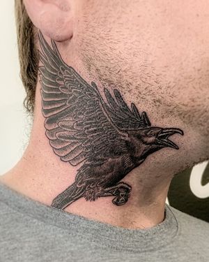 Black and grey Neo-traditional raven 