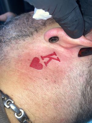 Behind Ear Tattoo #fineline #Lettering #red #tattooideas #ronnyeast
