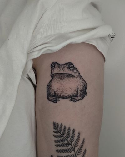Explore the intricate world of blackwork and dotwork with this unique frog tattoo by Alien Ink. Let the ancient symbolism of the frog guide and protect you.