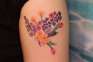 Floral bouquet colour tattoo * drawing watercolor style