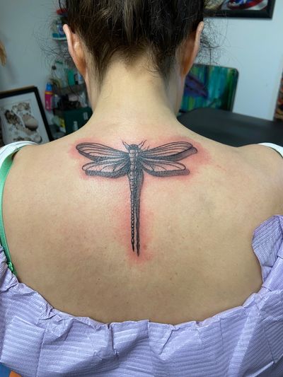 Get a stunning illustrative dragonfly tattoo done by the talented artist Eve Inksane. Bring your idea to life with detailed and intricate design.