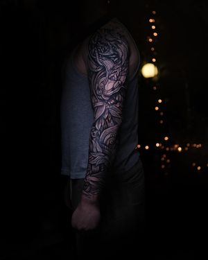 "Witness the fusion of Celtic mystique and modern artistry in this captivating tattoo, a testament to cultural symbiosis."
