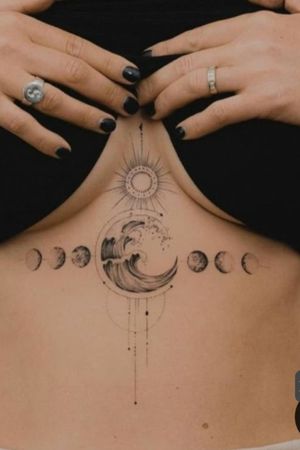 Moon/Tides tat on the sternum, black and white