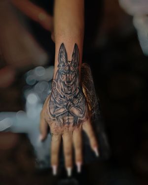 Get inked with a stunning tattoo of Anubis, the ancient Egyptian god of mummification and the afterlife, by tattoo artist Larisa Andreea Boboc.