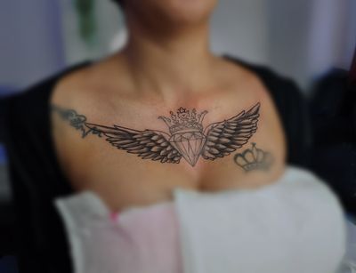 Diamond, wings tattoo