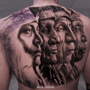 Portrait of Native Americans in a Black and Gray Realism Tattoo on the Back by APZ in Copenhagen, Denmark.In Copenhagen, APZ, a world-class tattoo artist, crafts modern black and gray realism portraits. His native americans piece on a back speaks volumes with its lifelike realistic details. APZ’s talent travels from Copenhagen to New York to Dubai, leaving impactful, soulful marks wherever he goes. Want to get a unique reminder?  APZ is here to help you.  Explore his portfolio on Instagram: @apztattoo.#surrealism #realism #black&gray #tattoodoambassador #blackandgray #realism #surrealism #microrealism