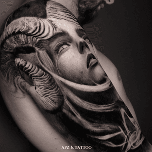 Evil Woman Portrait Tattoo in Black and Gray Realism on Arm by APZ in Copenhagen, Denmark. In Copenhagen, APZ, a world-class tattoo artist, crafts modern black and gray realism tattoos. His evil woman piece on an arm speaks volumes with its lifelike realistic details. APZ’s talent travels from Copenhagen to New York to Dubai, leaving impactful, soulful marks wherever he goes. Want to get a unique reminder? APZ is here to help you. Explore his portfolio on Instagram: @apztattoo. #surrealism #realism #black&gray #tattoodoambassador #blackandgray #realism #surrealism #microrealism