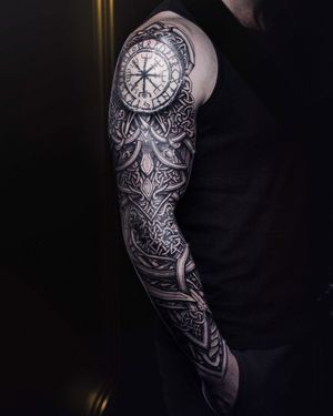 "In this neoviking ink, traditional Norse motifs take on a contemporary twist, creating a visually striking masterpiece."

