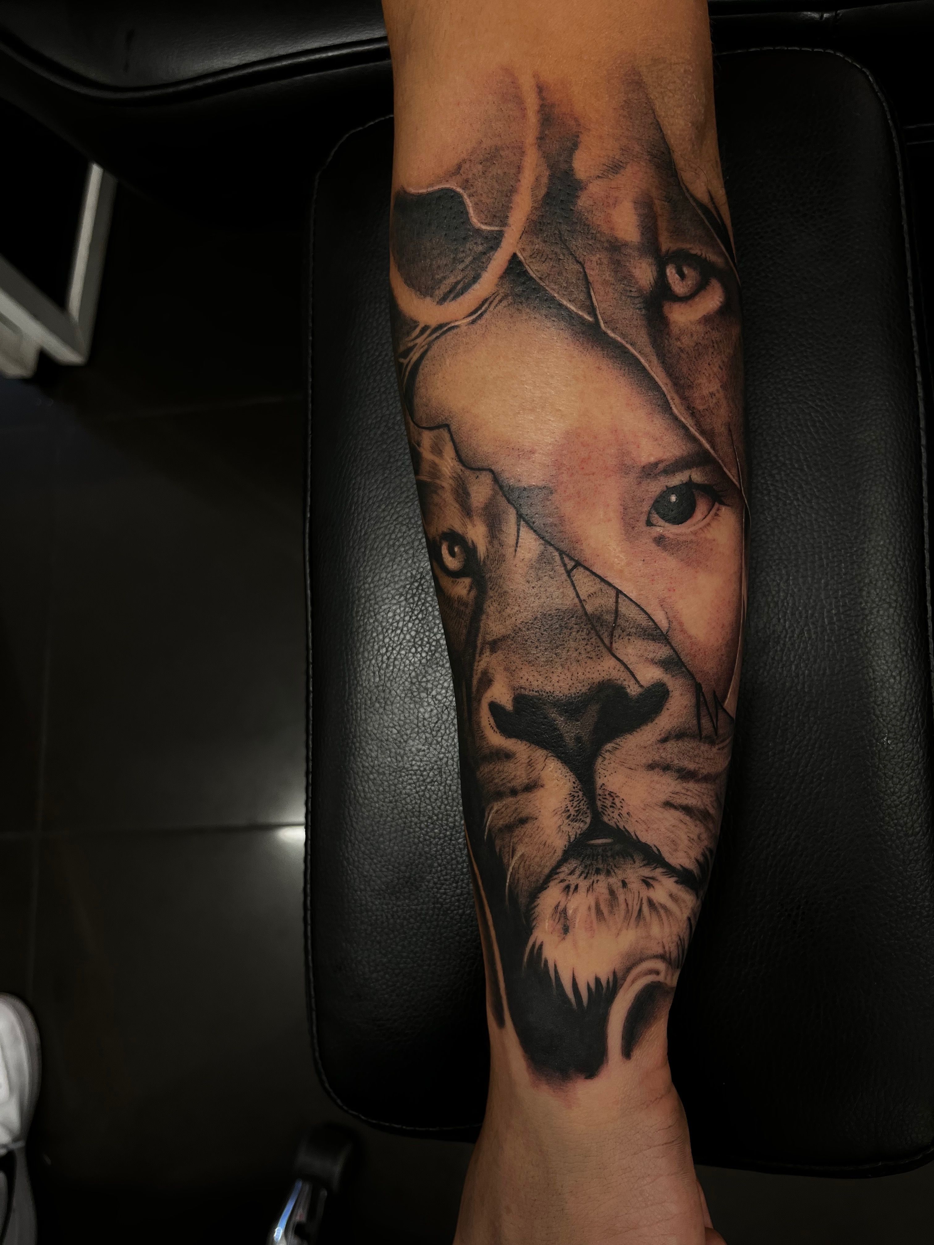 A lion tattoo design showcasing strength and powerful aura on Craiyon