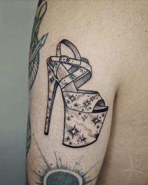 Elegantly detailed shoe design by AmaaNitaa, combining dotwork technique for a unique and striking look.