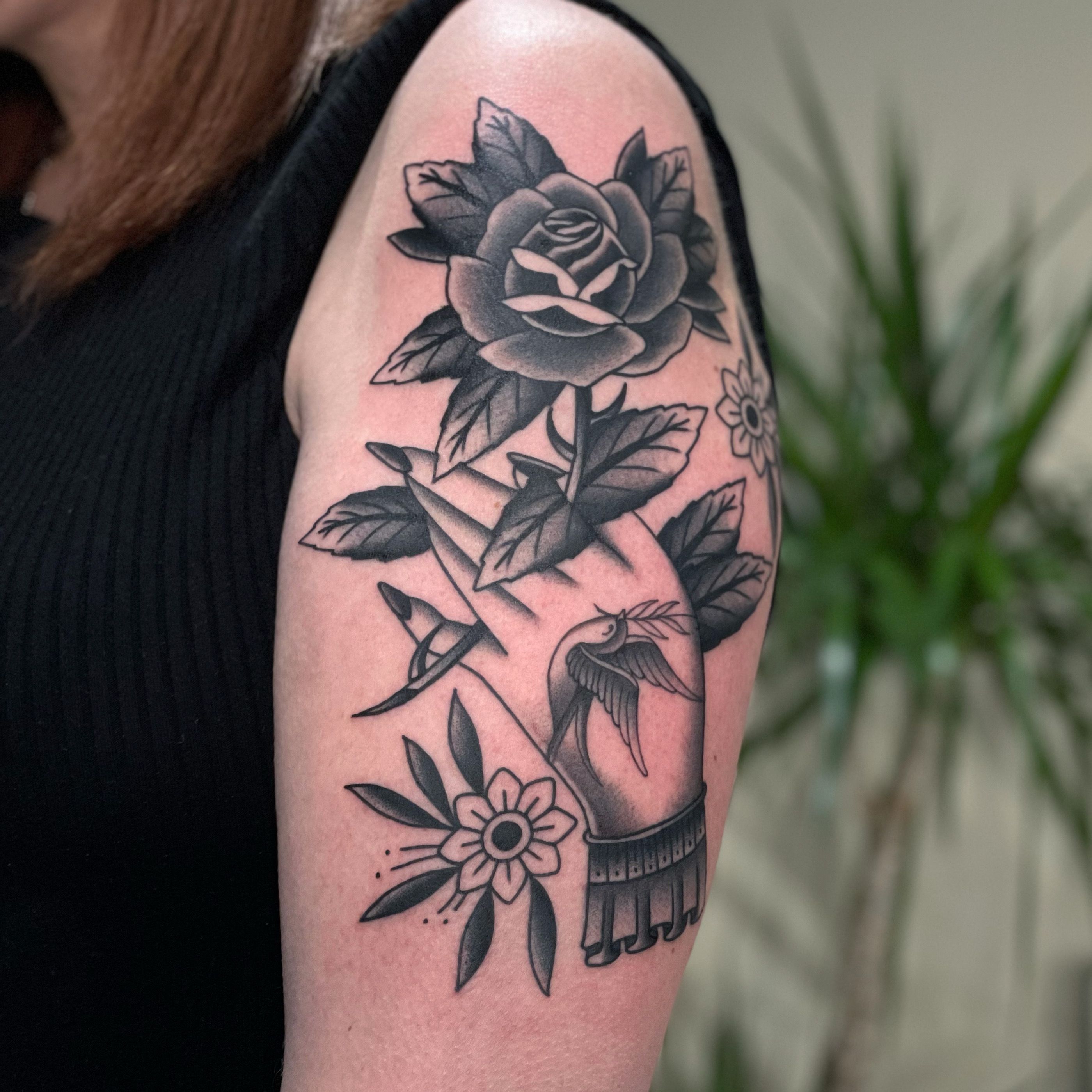 Vintage Gray Rose Temporary Tattoo Black Flower Tattoo Hand Chest Shoulder  Ankle | eBay