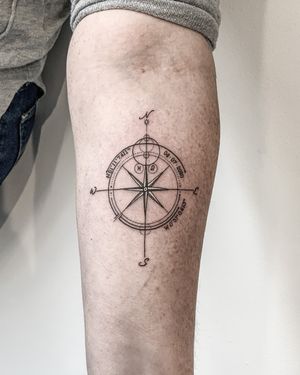 Get lost in the intricate details of this illustrative compass tattoo by the talented artist Bradley Mollett.