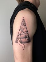 Blackwork Mountain Scene