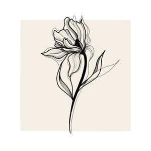 Flower tattoo flash design. Black and grey line work combining thin and thick lines.