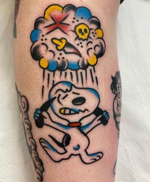 Traditional angry snoopy tattoo