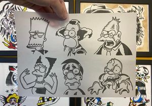 Traditional black and grey flash featuring Simpsons characters 