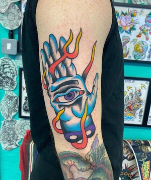 Traditional colour flaming eye hand 