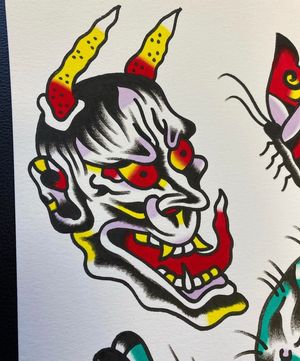 Traditional colour flash of a hannya mask 
