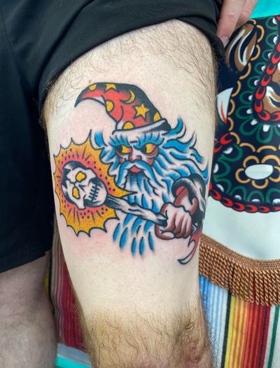 Capture the magic with this traditional wizard tattoo by the talented artist Matt Bowley. Let your inner sorcerer shine through with this mystical design.