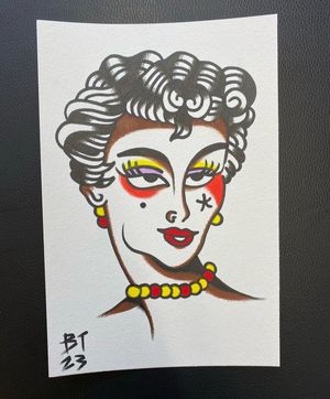 Traditional colour flash featuring a lady head 