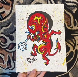 Traditional colour flash featuring a large Ed hardy hot stuff devil 