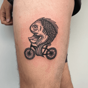 Dotwork Fish on a Bike