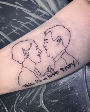 Experience the beauty of love with this fine line and illustrative couple outline tattoo by the talented artist Nat.